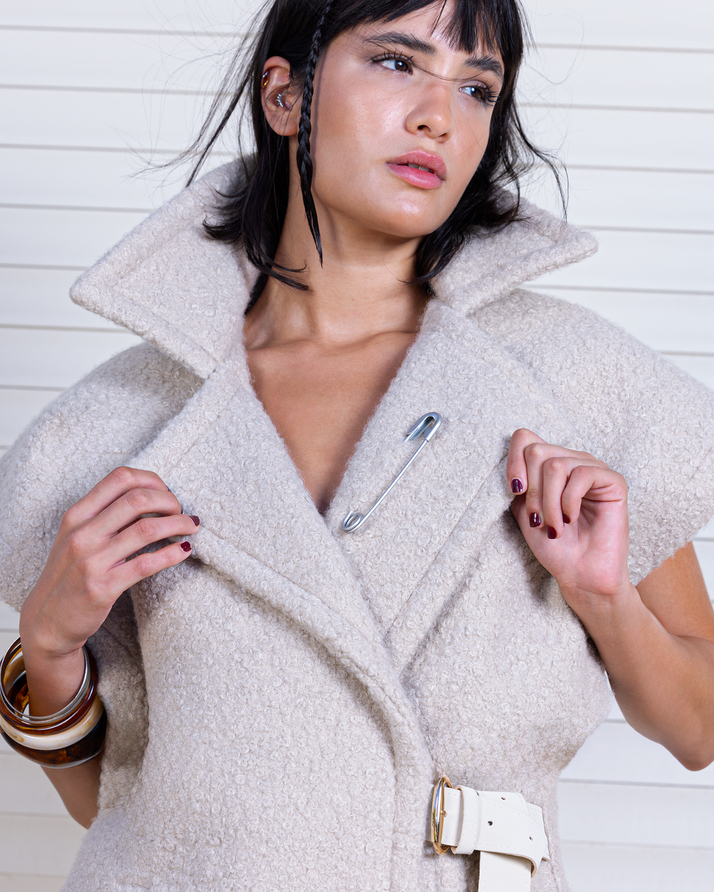 Belted Textured Wool Vest