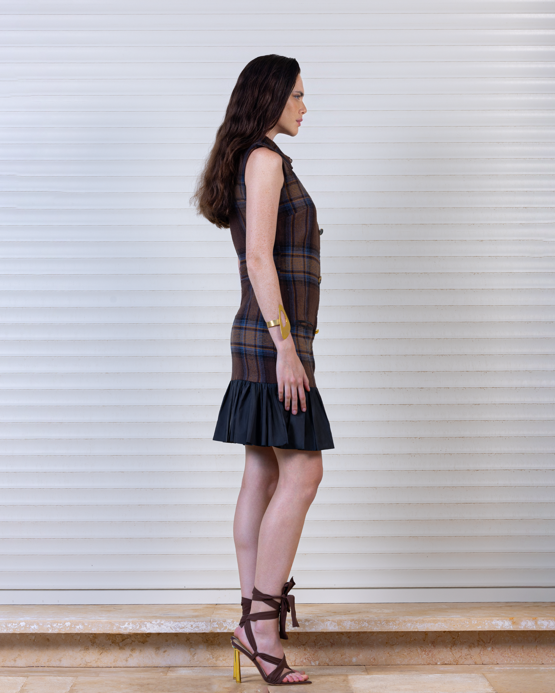 Plaid Buttoned Mini Dress