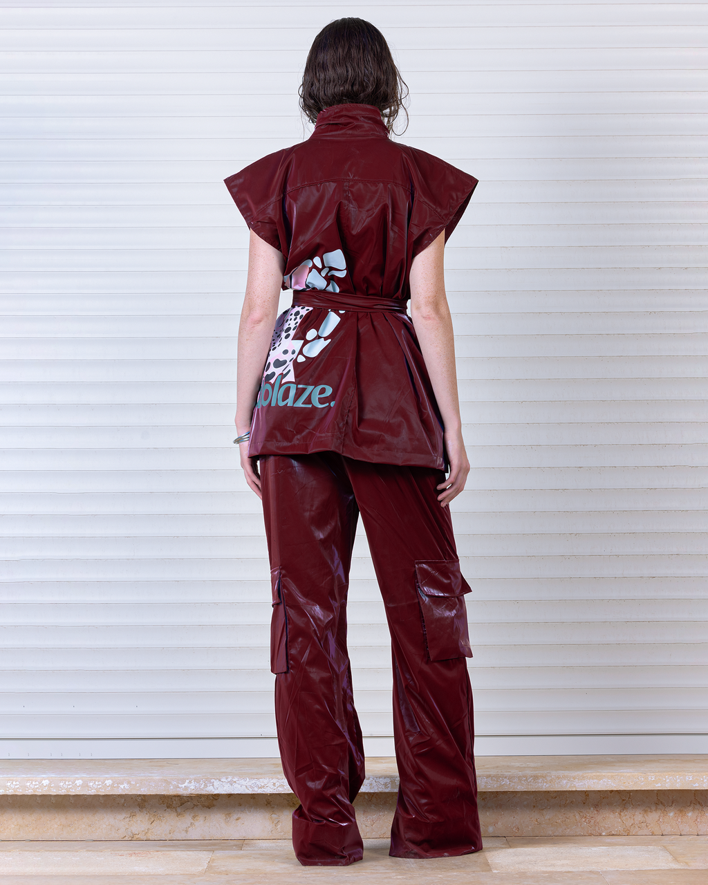 Burgundy Belted Vest and Cargo Set