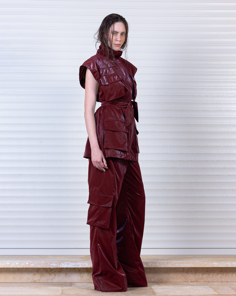 Burgundy Belted Vest and Cargo Set