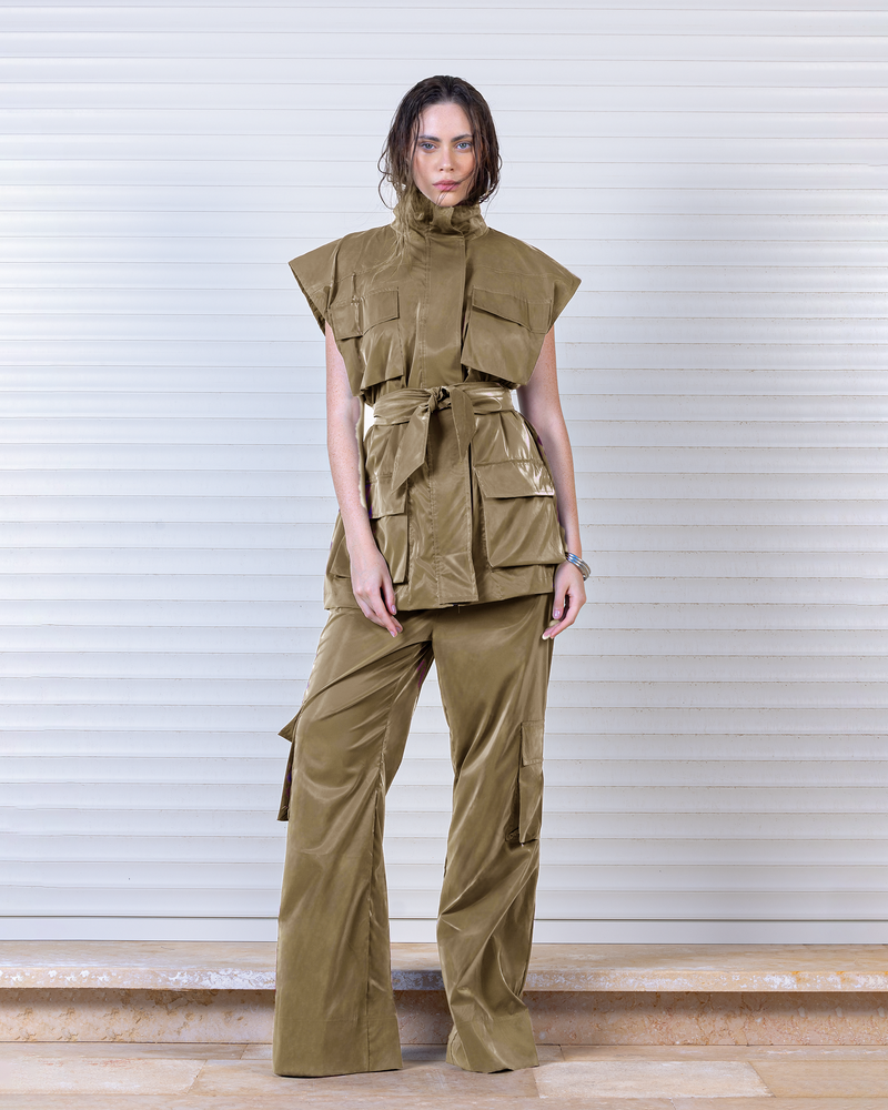 Champagne Belted Vest and Cargo Set