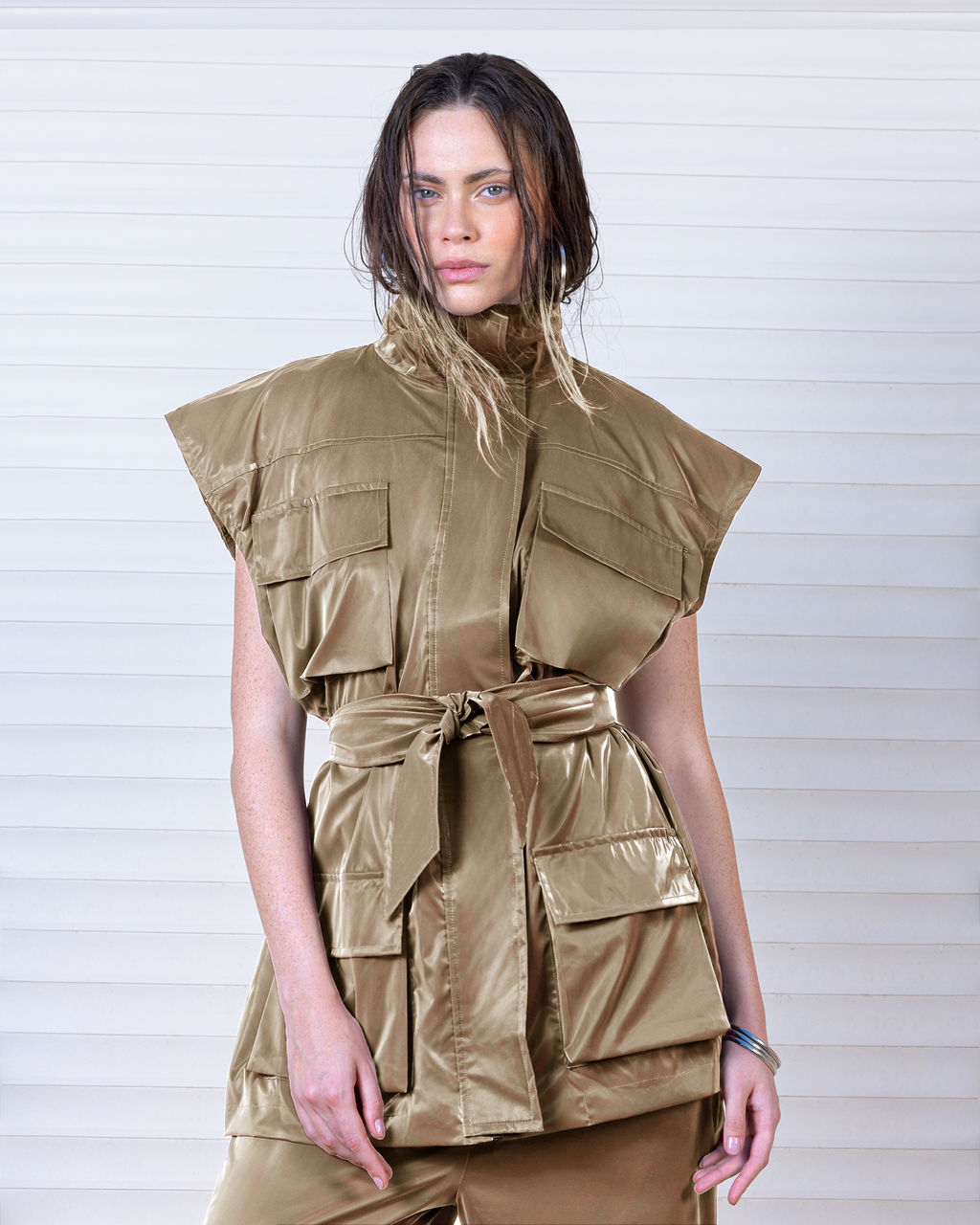 Champagne Belted Vest and Cargo Set