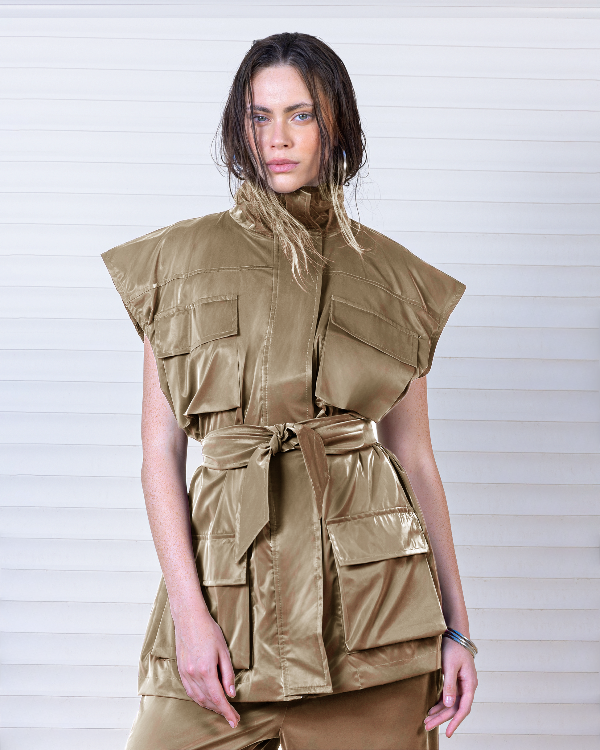 Champagne Belted Vest and Cargo Set