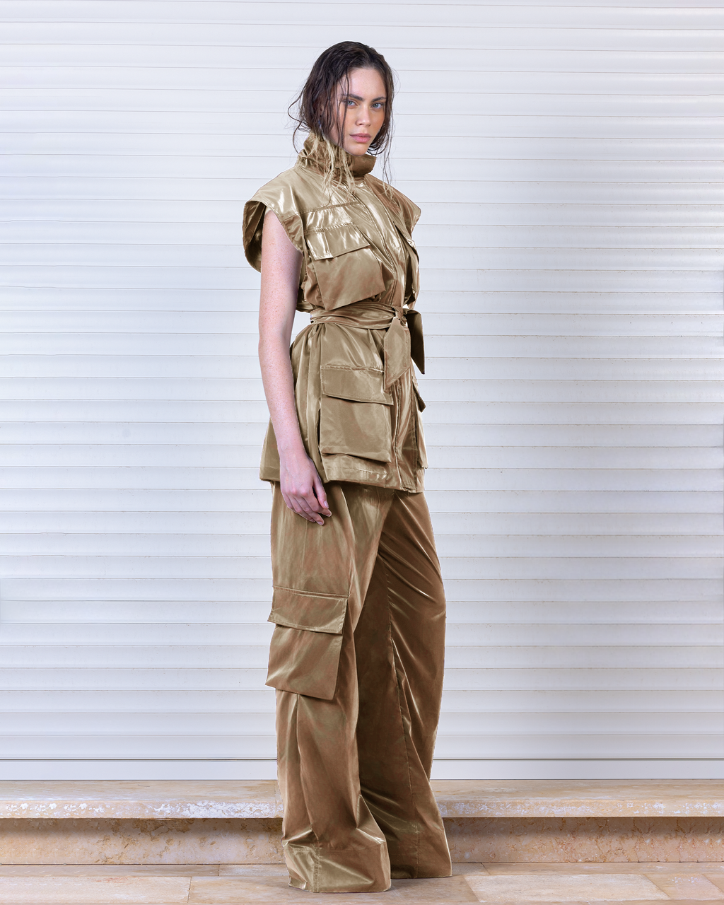 Champagne Belted Vest and Cargo Set